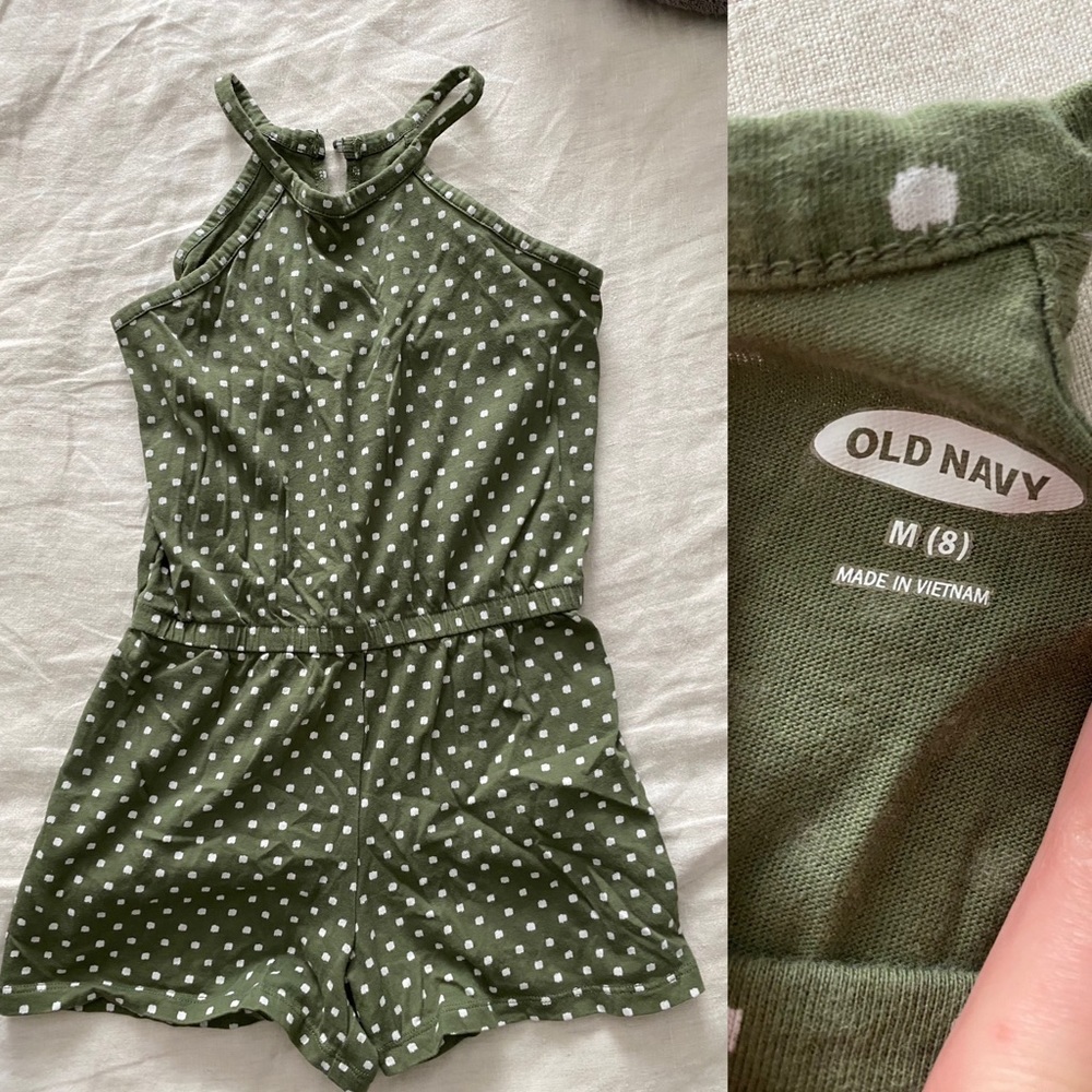 ADORABLE Girls Green Polka Dot Romper